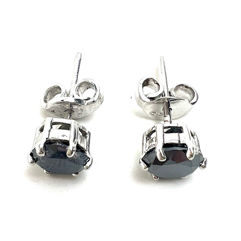 NWT 925 STERLING SILVER & 4.08 Ct NATURAL JET BLACK DIAMOND STUDS EARRINGS - Picture 8 of 11